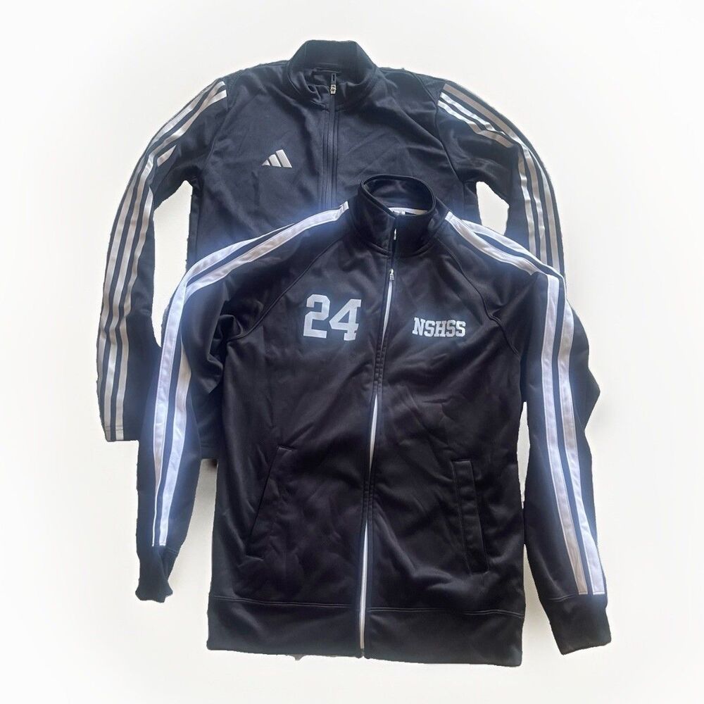 2 Striped Track Jackets for Men, Size M Adidas & ITC - Black/White Medium